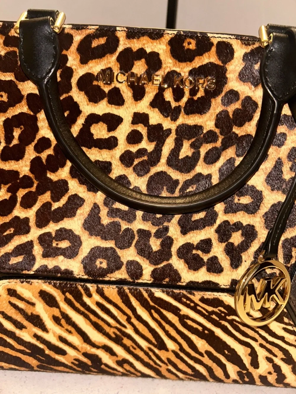 Michael Kors Animal-Print Satchel in Black and Brown - Picture 2 of 13
